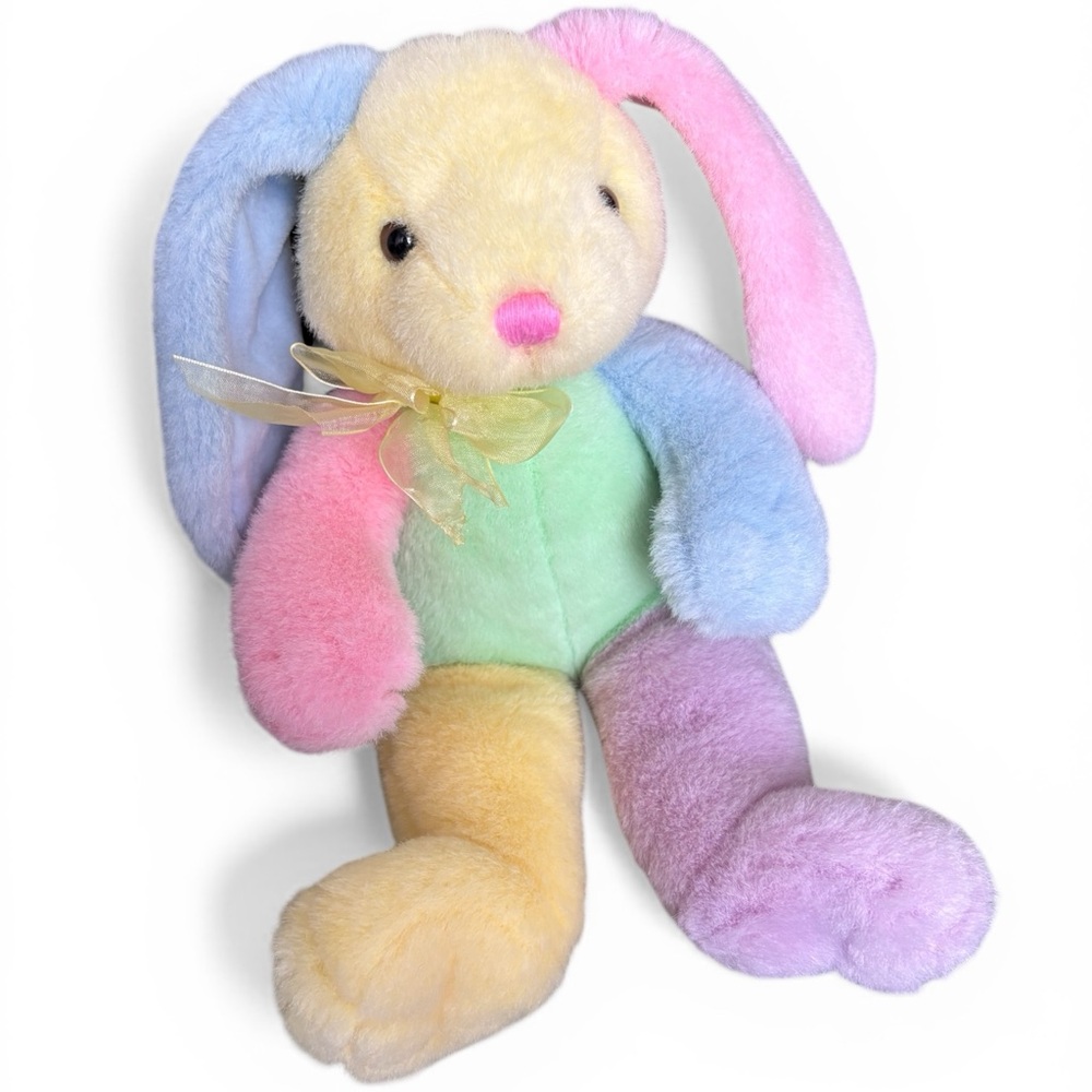 Vintage Miniwear Rainbow Plus Rabbit Bunny Plush Toy 11”